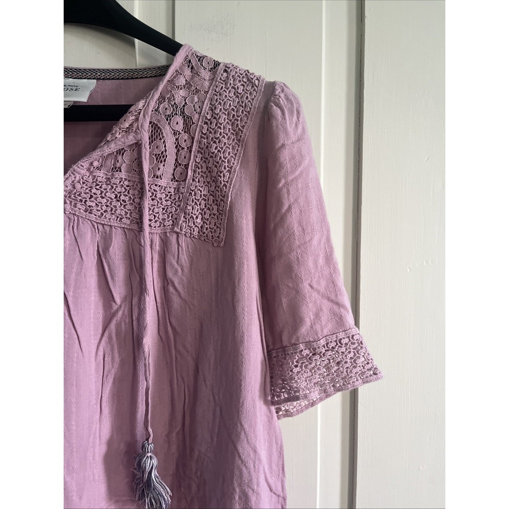 Knox Rose Crinkle Gauze Top Size Small Purple Lilac Lace Tassels Boho Hippie - Picture 5 of 12